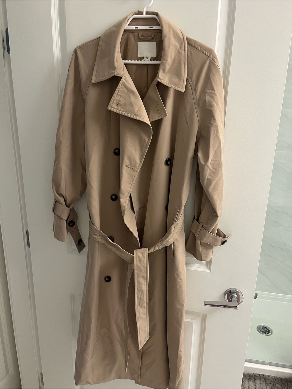 H&M Beige Long Trench Coat – Size M – Excellent Condition